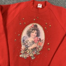 Vintage 90s Jerzees Christmas Crewneck Sweatshirt Medium Classical Portrait