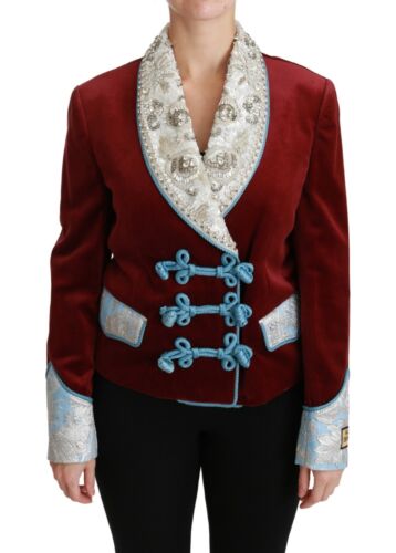 DOLCE & GABBANA Jacket Blazer Red Velvet Baroque Crystal IT44 /US10/ L RRP $7000 - Foto 1 di 11