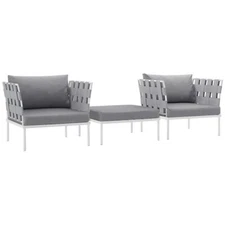 Modway Harmony 3-Pc Outdoor Sectional Sofa Set, White/GY -EEI-2618-WHI-GRY-SET