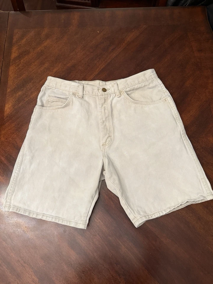 Pantalones Cortos Denim Vintage Wrangler EE. UU. Beige 34 Calce Regular Años 90 Ropa de Trabajo Foto 2 de 4
