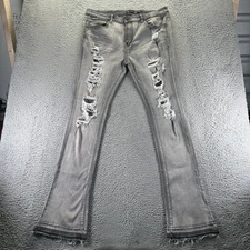 Waimea Jeans Men's 36x38 Gray Cotton Denim Bootcut Stacked Distressed Raw Hem