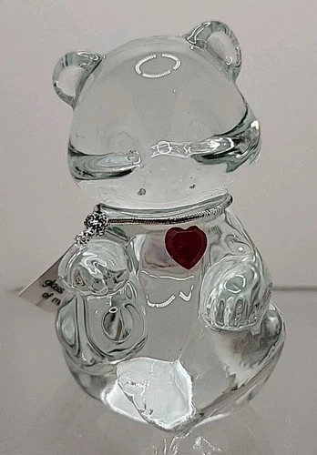 Vtg JULY BIRTHDAY BEAR FENTON ART GLASS WITH RUBY HEART FIGURINE W/org Tag