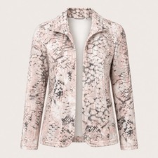 Chicos Open Front Jacket Size 2/Large Pink Gray Snake Print Blazer Lagenlook