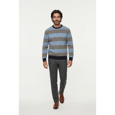 Express Men XL Lambswool Striped Crewneck Sweater Blue Grey Normcore Preppy Cozy