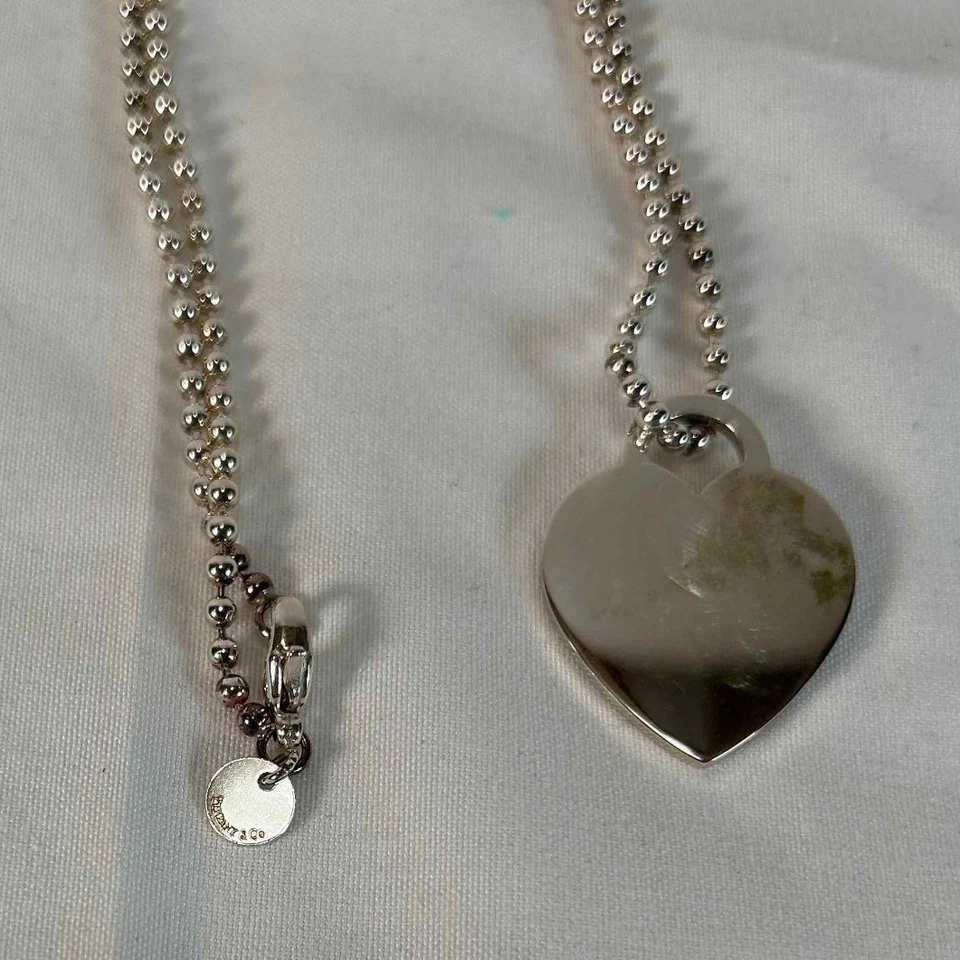 Tiffany & Co. Sterling Silver Heart Tag Pendant Bead Chain Necklace 16 Inches - Image 4 of 4