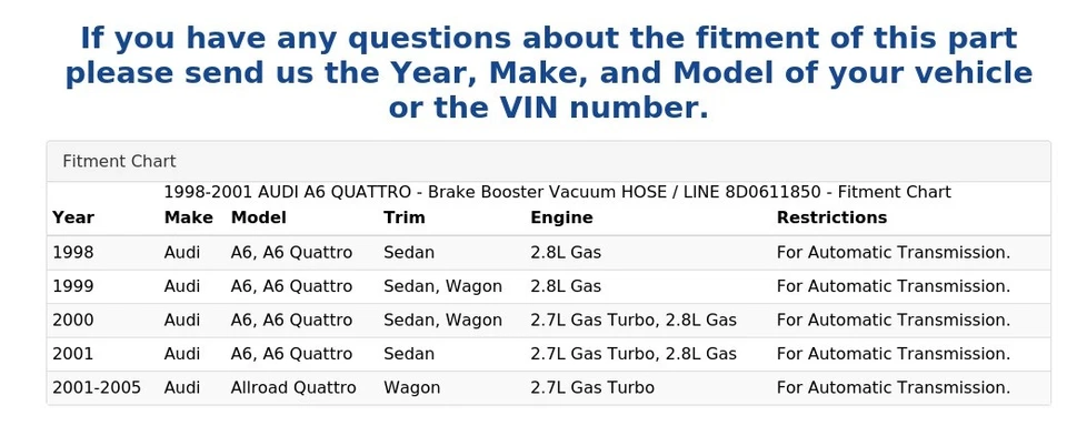 1998-2001 AUDI A6 QUATTRO - тормозной усилитель вакуумный шланг / линия 8D0611850 - Изображение 4 из 4
