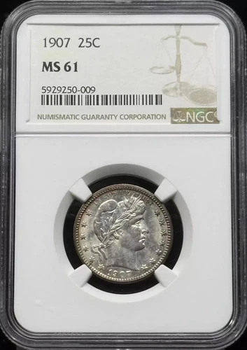 1907 Barber Quarter NGC MS-61