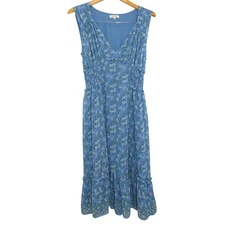 Max Studio Blue Floral Midi Dress Size M Cottagecore Smocked Boho Sleeveless