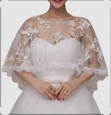 White Floral Lace Bridal Wrap Shawl Sheer Wedding Capelet Accessory Regular Size