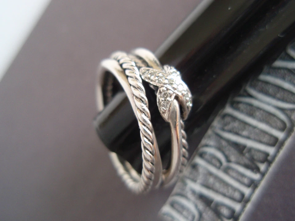 Anillo de diamantes cruzados vintage David Yurman de plata de ley 925 X talla 5 1/2 Foto 3 de 4