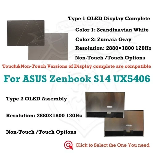 ASUS Zenbook S14 UX5406S 2.8K OLED LCD Touch Screen Complete Display Assembly