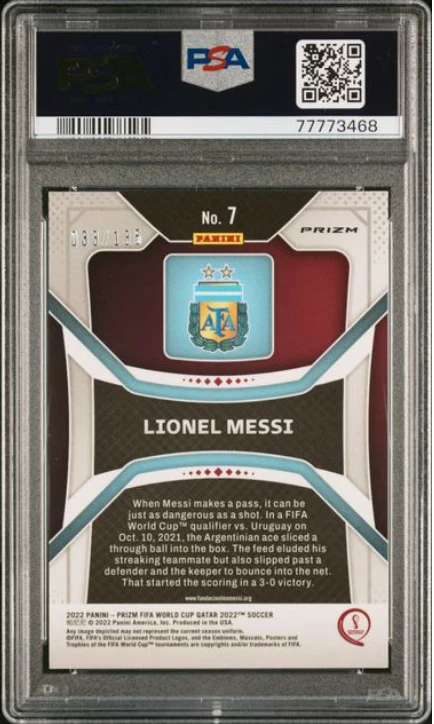 2022 Panini Prizm World Cup Qatar Blue Choice Lionel Messi 033/135 #7 **PSA 9** - Image 2 of 2