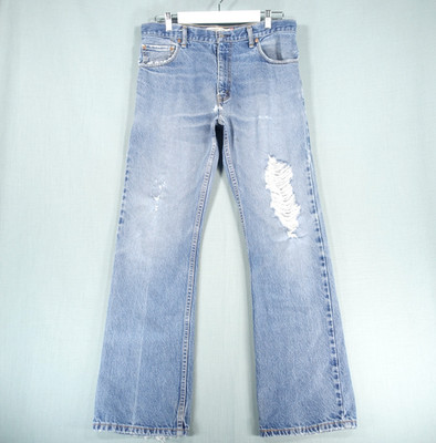 Vintage Levis 517 Jeans Herren W34 L32 Blau Baumwolle Bootcut Distressed Risse Denim Hose