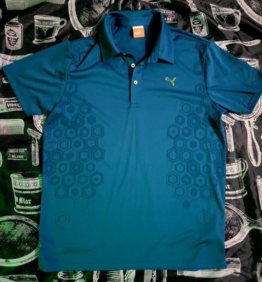 PUMA GOLF Size M DryCell Mens Stretchy Performance Golf Polo Shirt Blue Wicking