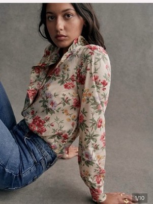 Sezane Chlo Blouse Garden Print Shirt