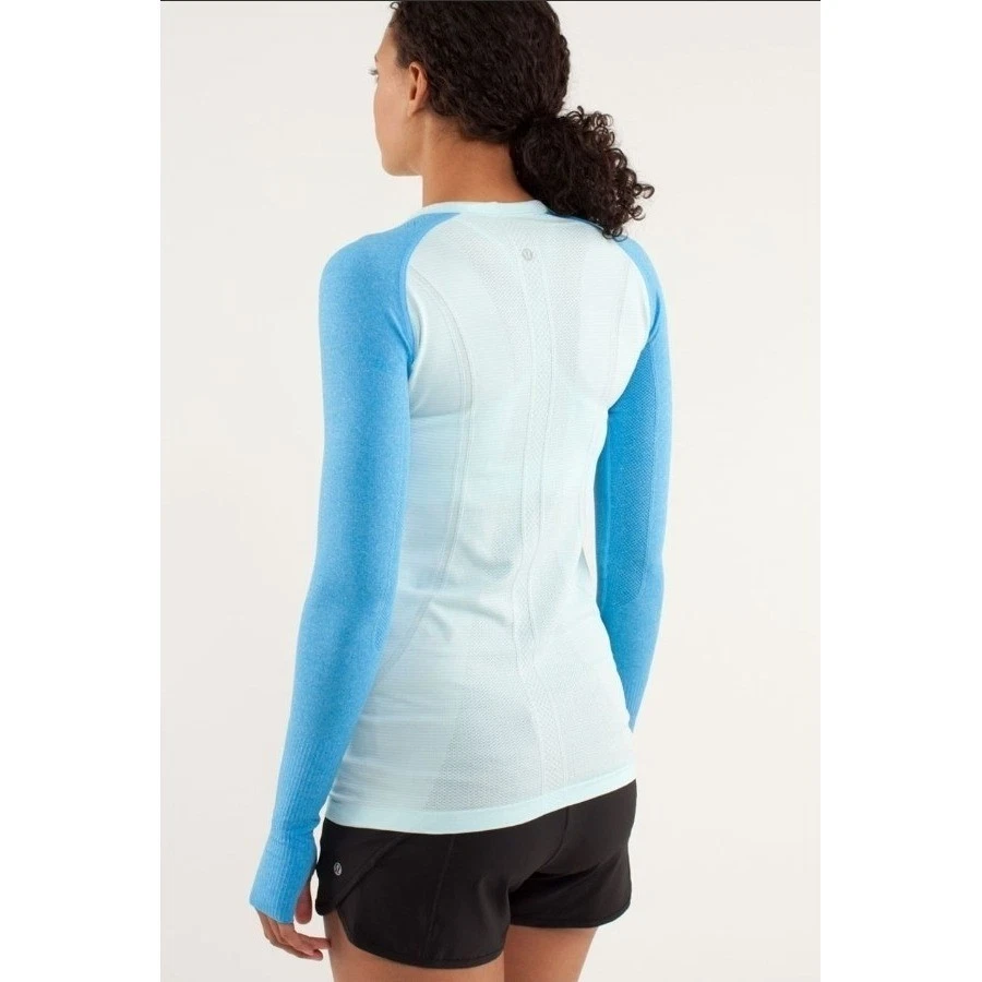 Lululemon 6 Run: Swiftly Tech Long Sleeve Blue Shirt Reflective W3037S