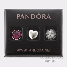 Authentic Pandora Silver July Synthetic Ruby & CZ Petite Charm Set 792091SRU