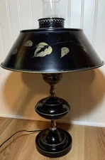 Vintage Toleware Table Lamp Black & Gold Working