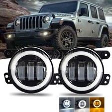 Pair 4 Inch Round Led Fog Lights Halo Angel Eyes Drl For Jeep Wrangler Jk Lj Jt