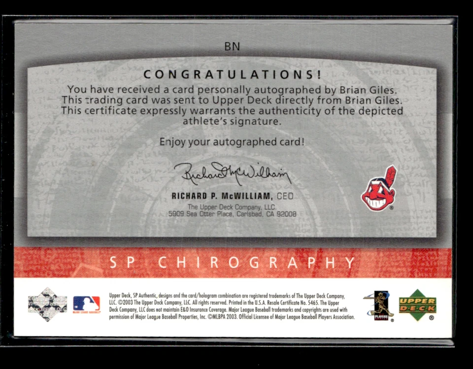 Brian Giles 2003 SP Quirografia Autêntica Auto 3/25 - Imagem 2 de 2