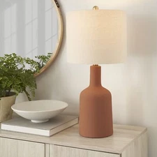 Nourison 22" Orange Terracotta Ceramic Table Lamp for Modern Transitional