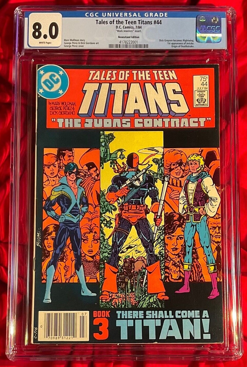 1984 TALES OF THE TEEN TITANS #44 CGC 8.0 MARK JEWELERS 1ST NIGHTWING & JERICHO