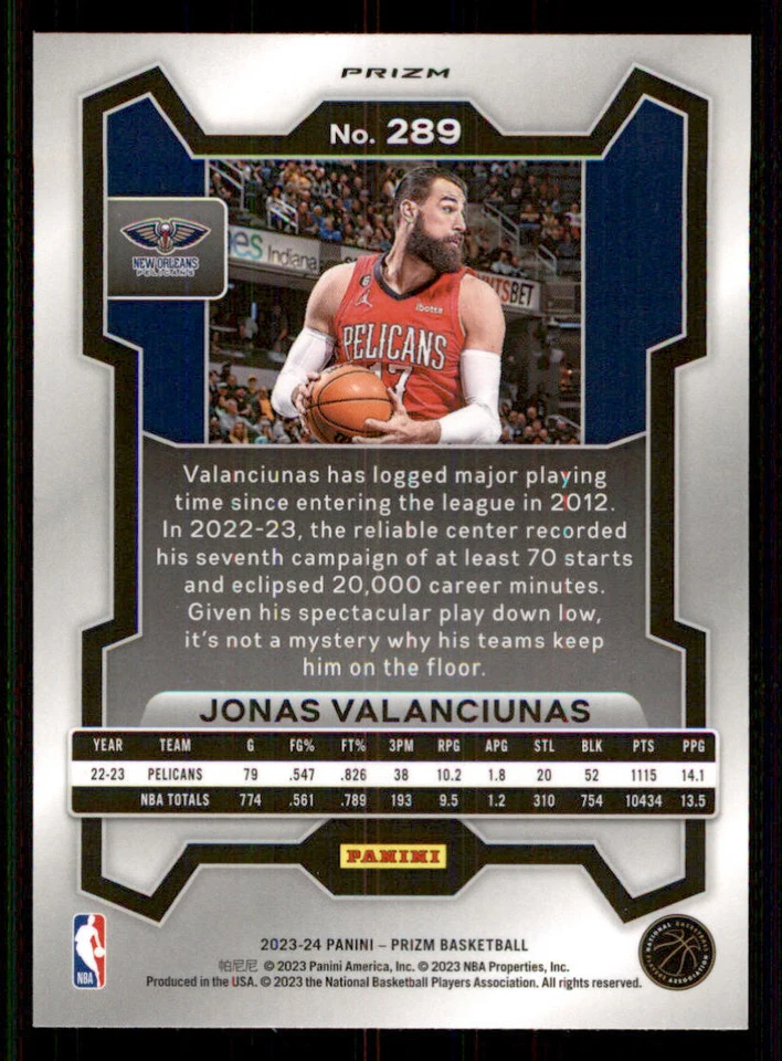 2023-24 Panini Prizm Prizms Pink Ice #289 Jonas Valanciunas - Image 2 of 2