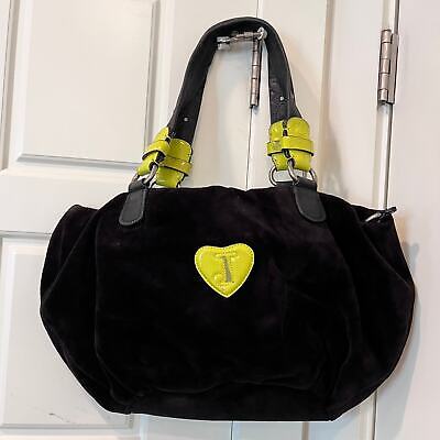 Juicy Couture black velvet lime green shoulder bag womens Juicy Couture black velvet lime green shoulder bag womens