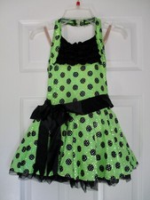 Weissman Medium Child Green w/Black Polka Dots Tap or Jazz Dance Costume