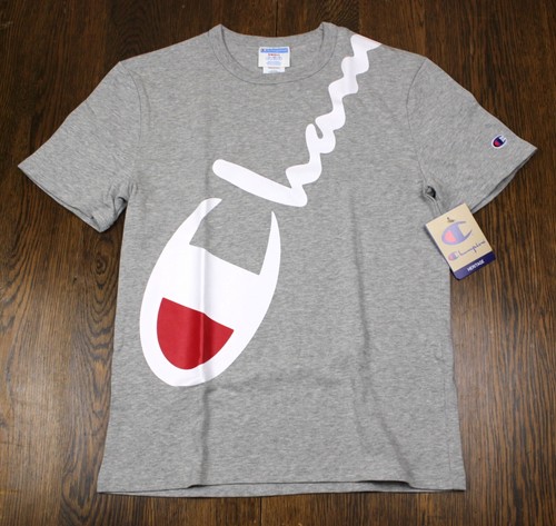 CHAMPION Heritage Tee heather gray big script logo t shirt sz S NWT - 第 1/4 張圖片
