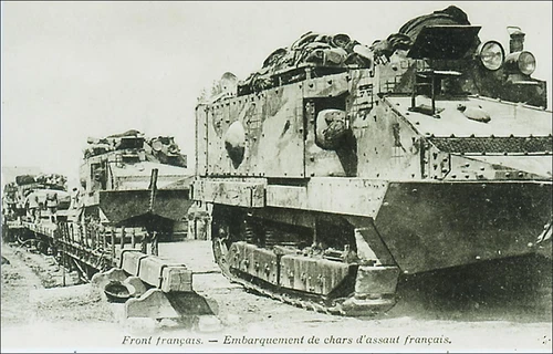 WWI: World War 1 French Military: Tanks, French Front. Pre-1915. Black & White.