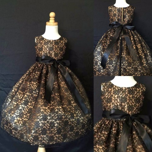 Black Lace Girls Christmas Dress Flower Girl Floral Vintage Christmas Holiday#34 - Picture 6 of 15