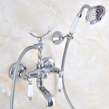 Polished Chrome Bathtub Clawfoot Faucet Mixer Tap Telephone Handheld Shower