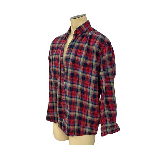 Upcycled Flannel Shirt Mens 2XL Shacket Flag Red Mechanic Grunge Farm Ranch Camp - Picture 6 of 16