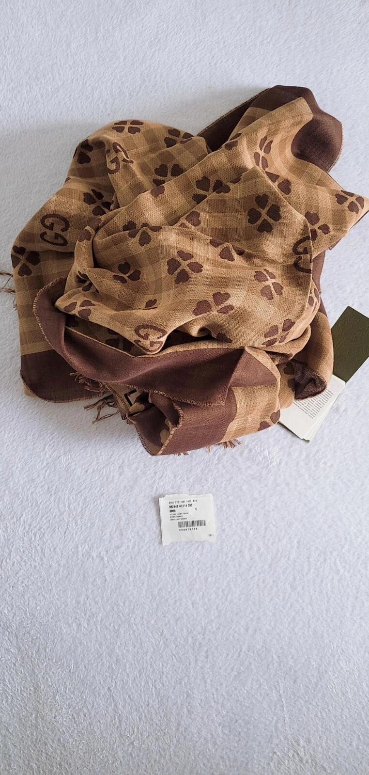 Écharpe jacquard authentique logo GUCCI GG neuve en coton chameau/marron 67×200 cm 