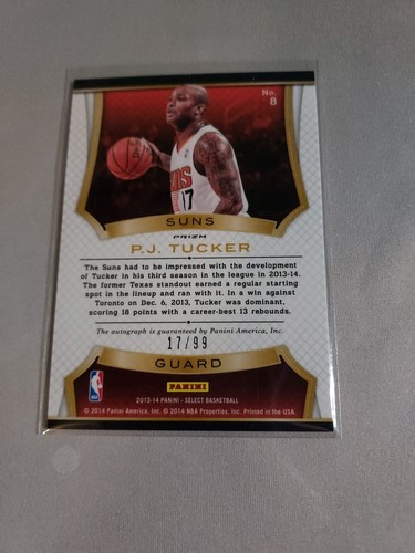 2013-14 PANINI SELECT BASKETBALL PURPLE PRIZM SIGNATURES SP #8 P.J. TUCKER 17/99 - Picture 2 of 2