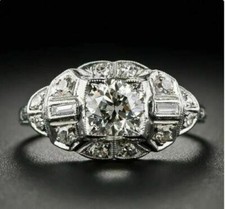 Antique 1.35Ct Round Cut CZ Art Deco Engagement Ring 14k White Gold Finish