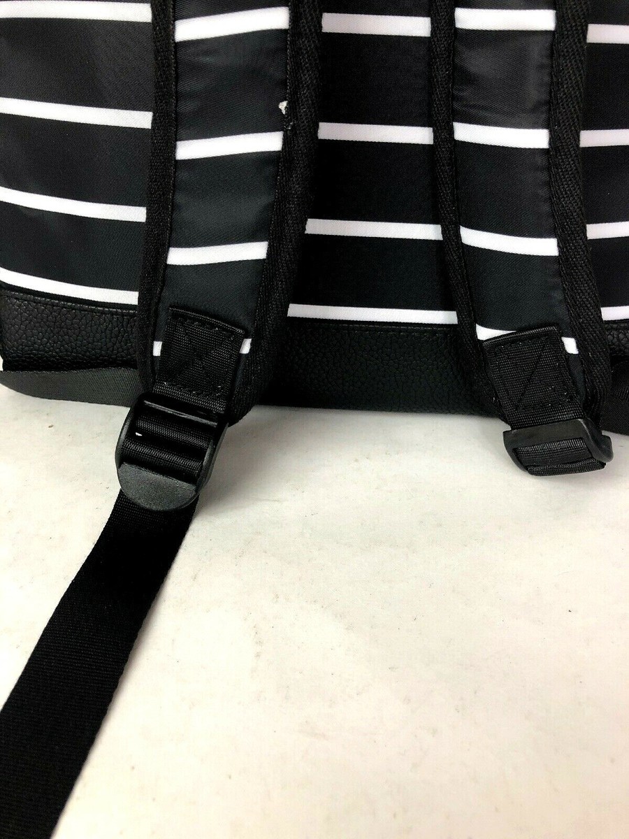 Black White Solid Stripe Backpack School Book Bag Fashion