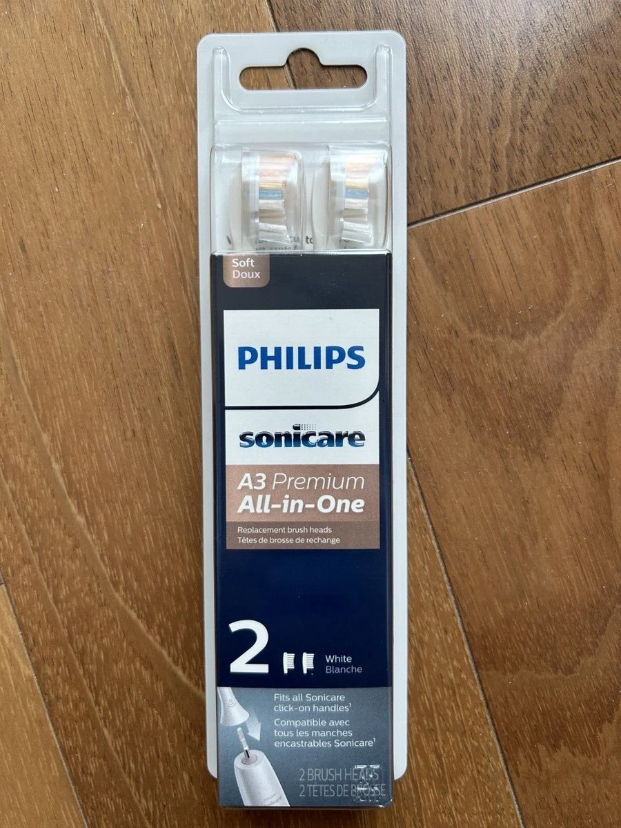 Philips Sonicare Genuine A3 Premium All-in-One Replacement Toothbrush  Heads, 2 Brush Heads, White, HX9092/65