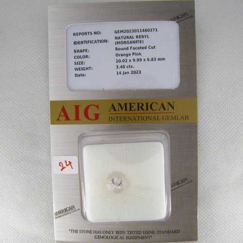 3,40 ct AIG zertifiziert Top Runde Form (10x10 mm) Orange Pink Morganit - Bild 2 von 2