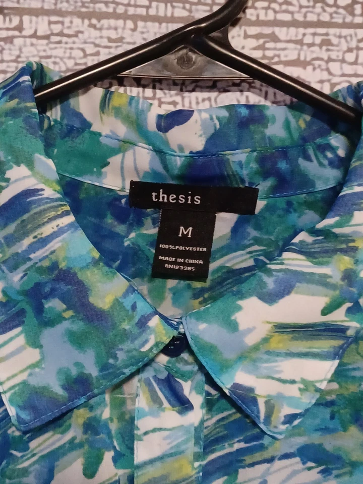 Женская цветочный чистый рубашка Thesis средний синий зеленый цветочный 3/4 рукав - Изображение 3 из 4