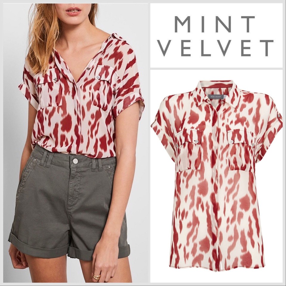 MINT VELVET Ivory /Dark Red Pia Animal Print Shirt UK 8 Ikat Blouse NEW