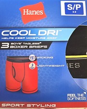 3 HANES BOXER BRIEFS Boys S/P 6 - 8 COOL DRI Tagless Wicking Lightweight Regular