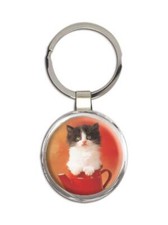 Cat : Gift Round Keychain Cute Animal Kitten Funny Friend Birthday