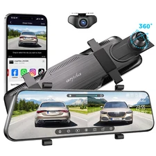 1080P+720P Mirror Dash Cam WiFi 10" Rear View Mirror Touch Screen Loop Recording