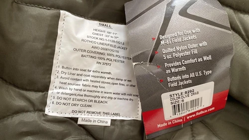 Rothco M-65 Insulated Padded Military Field Jacket Liner Small Olive Drab S coat - Picture 5 of 6
