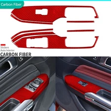 6Pcs Red Carbon Fiber Window Lift Switch Panel Cover For Ford Mustang GT 2024-25