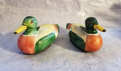 Small Vintage Hand Painted Porcelain Mallard Duck  Figurines  2 lot