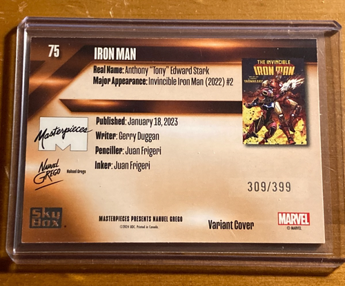 2024 Upper Deck Masterpieces Nahuel Grego Iron Man Variant Cover /399 #75 - Picture 2 of 2