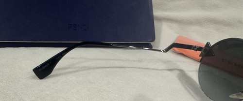 AUTHENTIC FENDI Sunglasses 0243/S 51mm Silver Black Irregular Round Grey Rimless - Picture 9 of 16